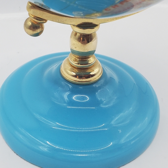 Semi-Precious Gemstone Globe 8" Stand Inlaid Brass Blue And Golden , VINTAGE - Picture 8 of 14